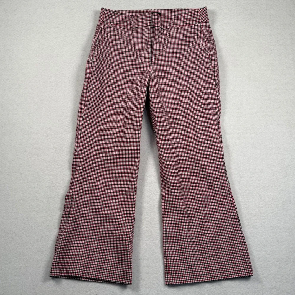 J Crew Hayden Kickout Crop Pant Womens 4 Red Plaid Gingham Wide Leg AJ425